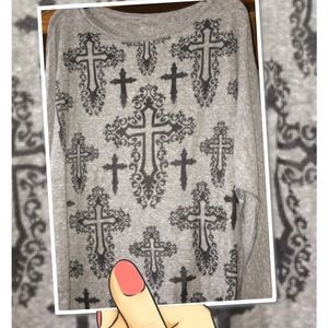 Soft Flowy long sleeve Top medium grey black